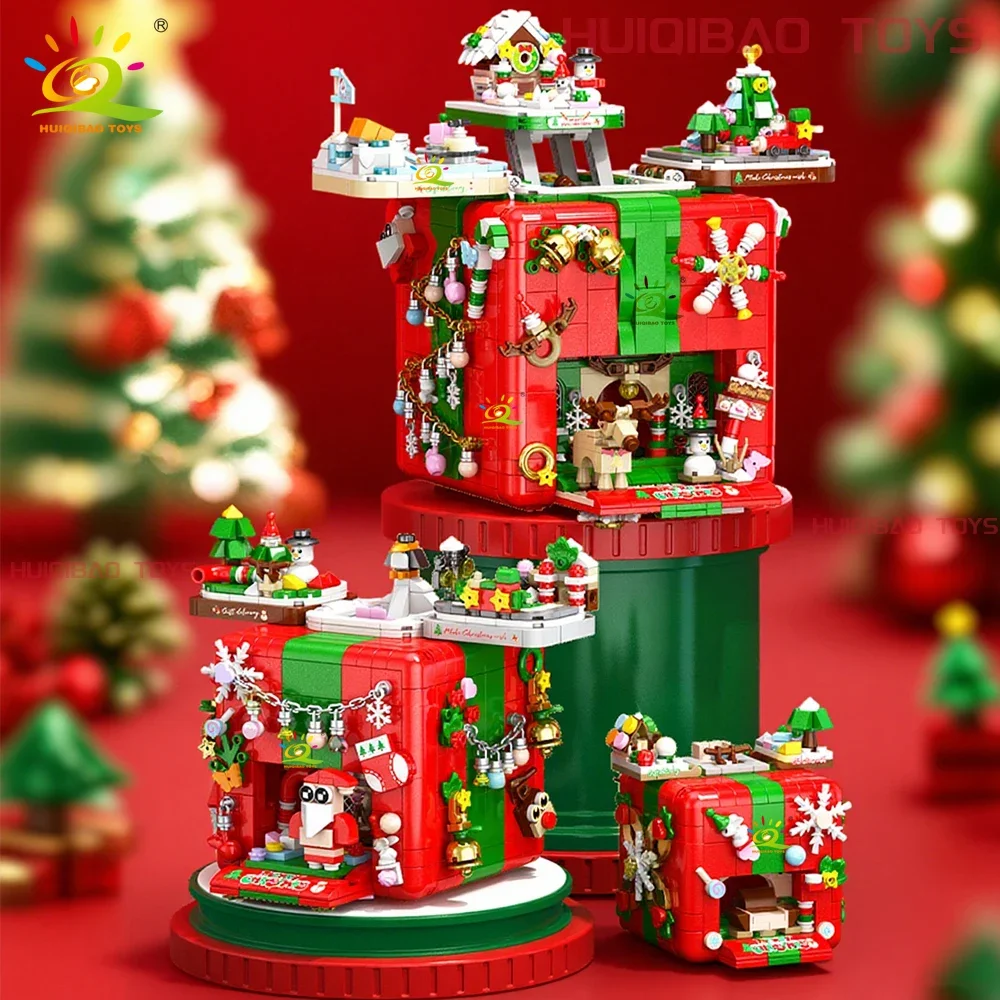 

HUIQIBAO Christmas Mechanism Box Blocks, DIY Elk Snowman Ornament, Xmas Decor Gift Toys for Kids & Adults