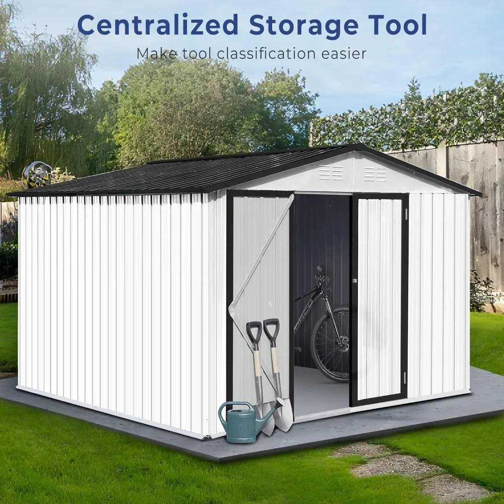 Outdoor Storage Shed, Upgraded 10' × 8' Metal Outdoor Storage Shed with Door  Lock, Outdoor Gardens Storages Sheds