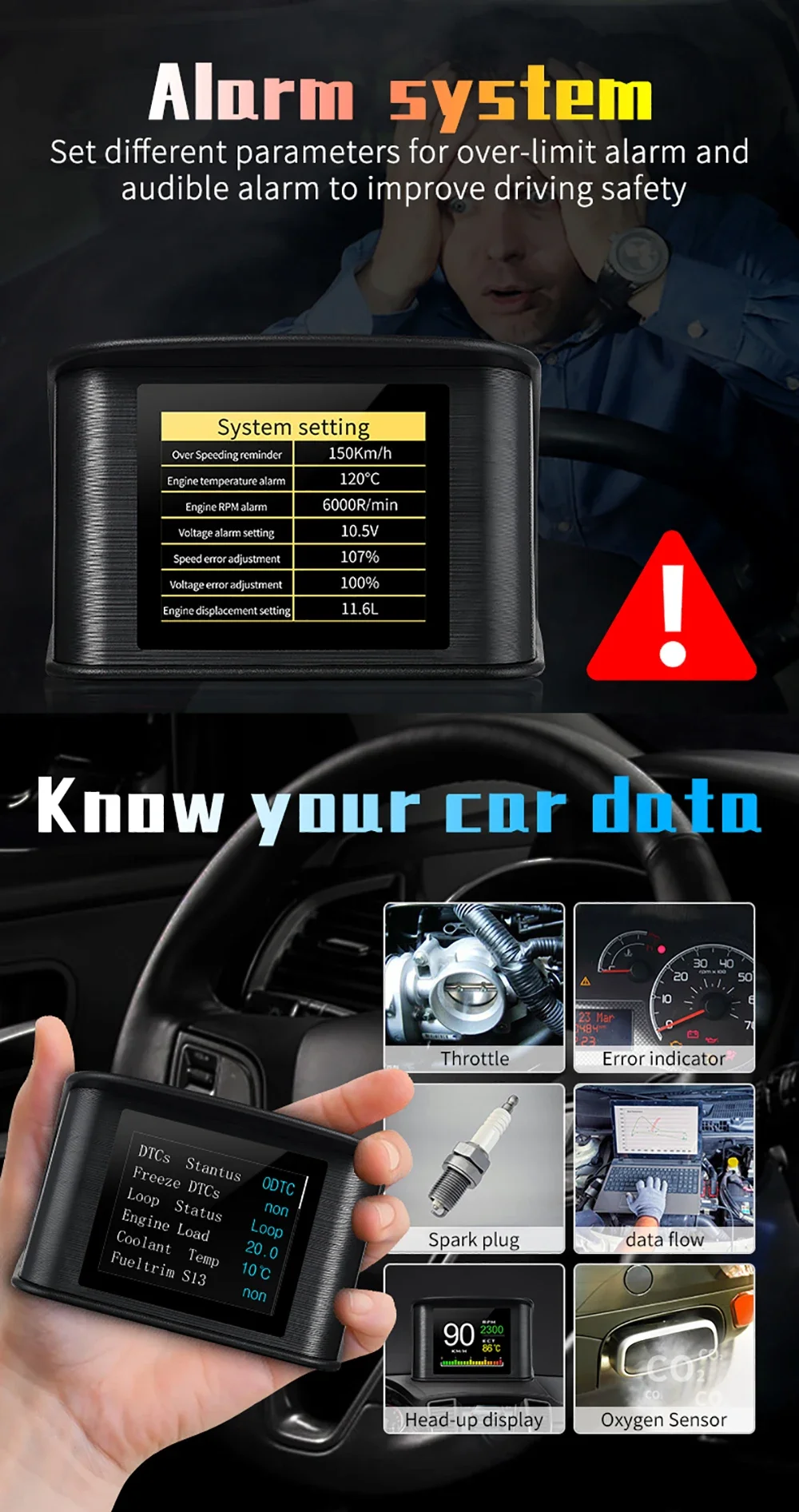 Neues OBD2 - P10 Pro Auto-LCD-Messgerät Smart Auto Digital Head Up Display mit 12 Hauptfunktionen Alnrm-System für Auto – Detail 20