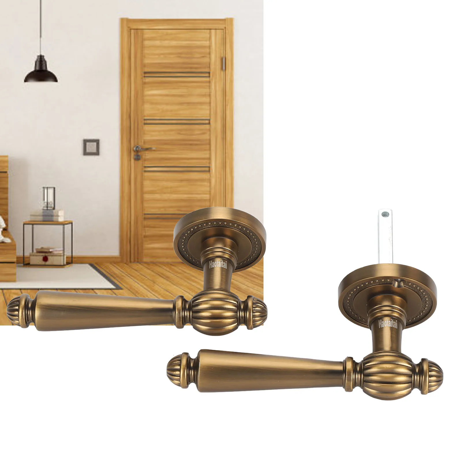 

Бронзовая ручка-замок для двери спальни, бесшумная медная ретро-ручка-замок для дверей спальни и гостиной