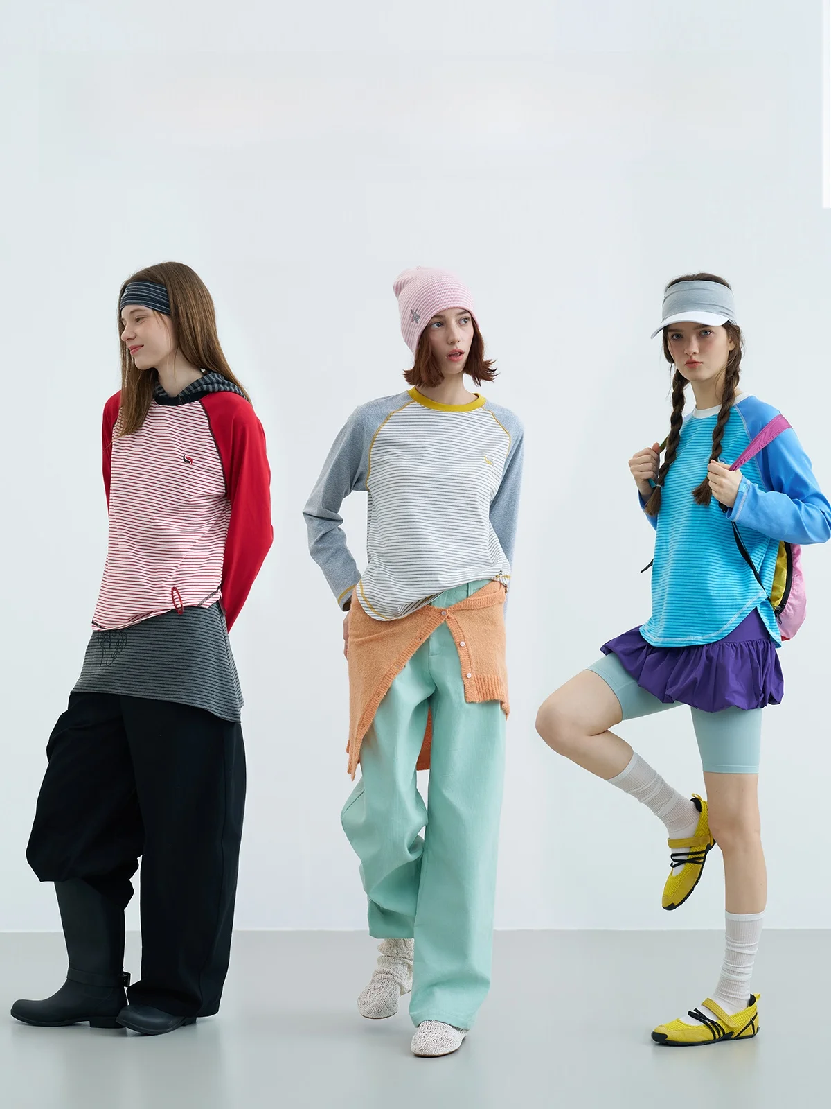 

Riverstone plus Color Blo Stripe Splice Basic Long Sve Women's Overhead oulder Insertion T-irt Soft Comfortable Cott...