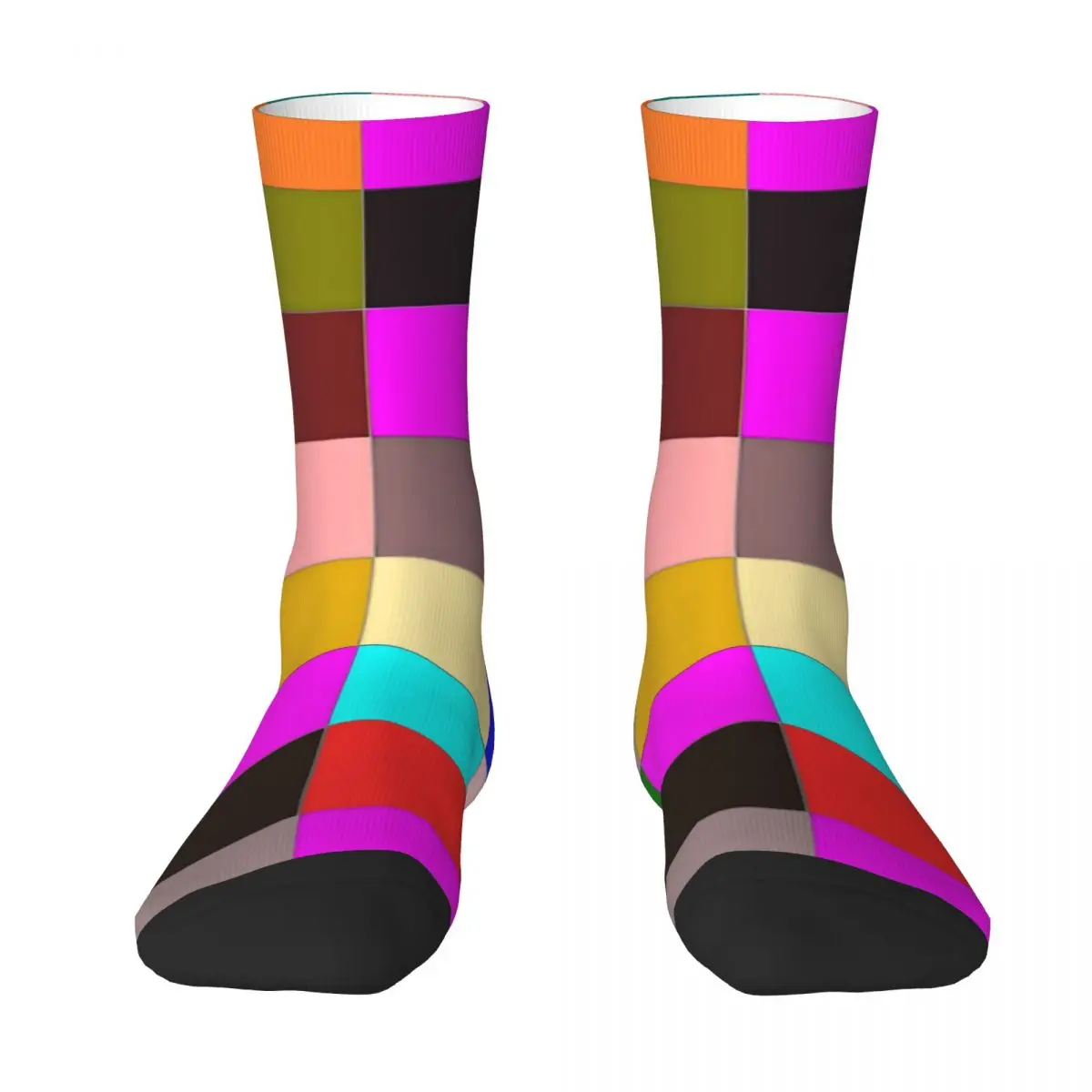 Rainbow Color Block Socks Checkerboard Trendy Stockings Unisex Comfortable Climbing Socks Autumn Custom Anti Slip Socks