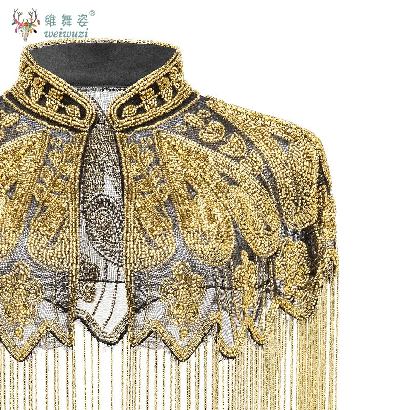 خمر نمط موضوع الراقية قاعة الرقص فساتين السهرة اكسسوارات شرابة شال اليدوية حبة التطريز شرابة فستان شال #5