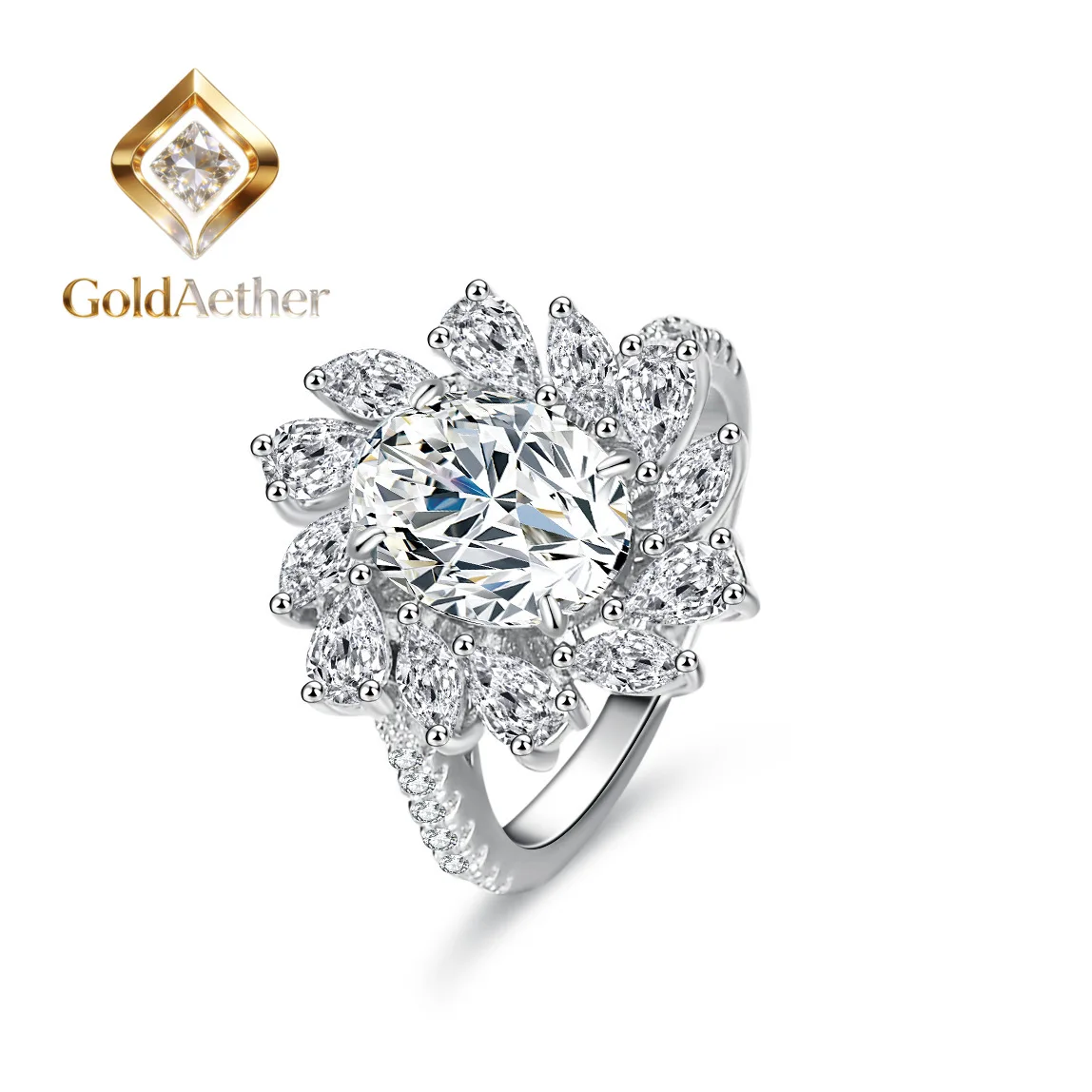 

GoldNouveau Women's 2 Carat Unique Shape Moissanite Ring - PT950 Platinum Bold Setting, Fancy Design, Chic Accessory