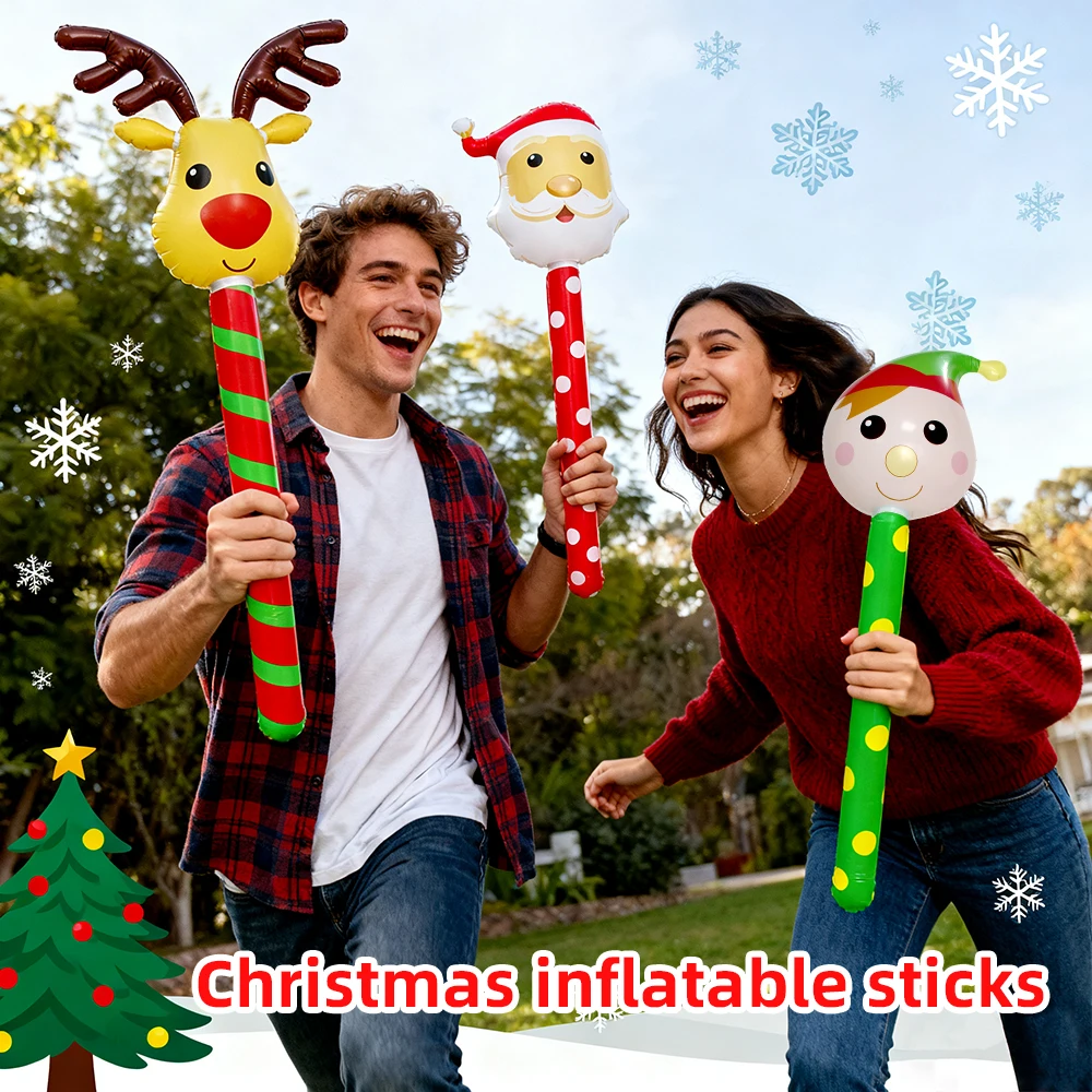 3 قطعة عيد الميلاد نفخ العصي البلاستيكية اللعب في الهواء الطلق زينة عيد الميلاد للعام الجديد عيد الميلاد اللعب عطلة