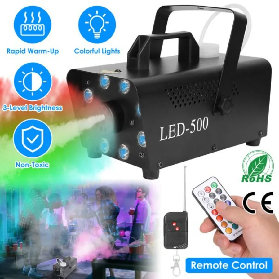 

500W Fog Machine 2000CFM Colorful Smoke Machine with 8Pcs LEDs 5 Lighting Effects 3Level Brightness