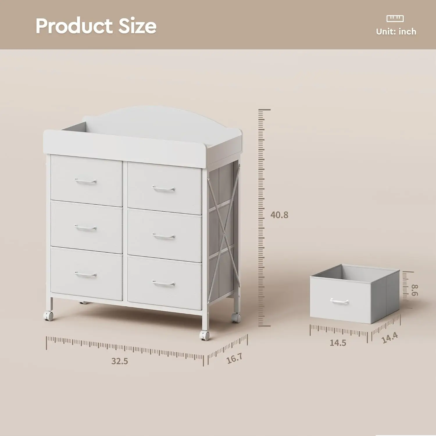 

Комод для пеленания ребенка на колесах, белый мобильный блок для хранения с 6 ящиками, водонепроницаемая станция для подгузников