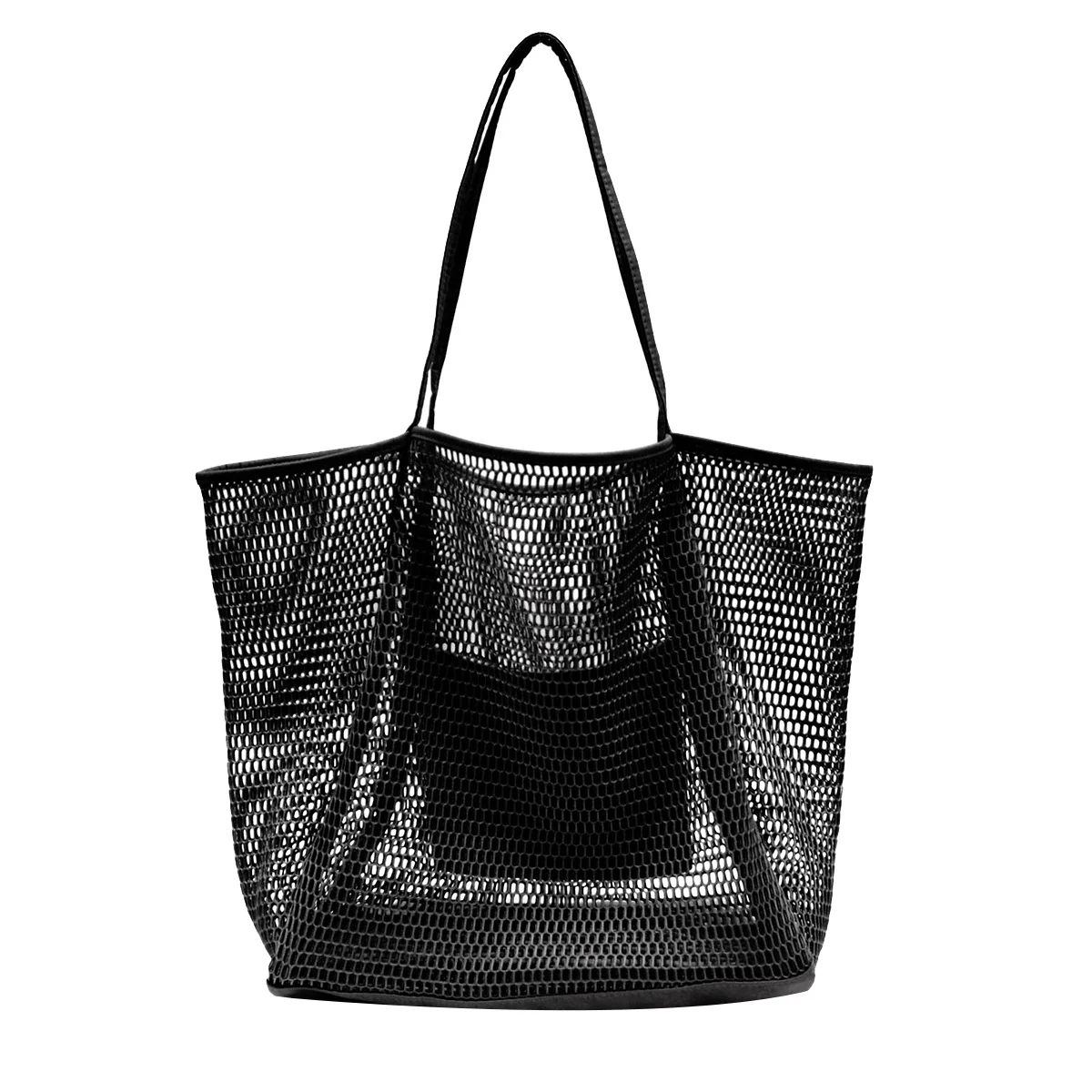 

Portable Mesh Bag Kids Storage Bags Swimming Beach Bag for Towels Women Cosmetic Makeup Bag Black