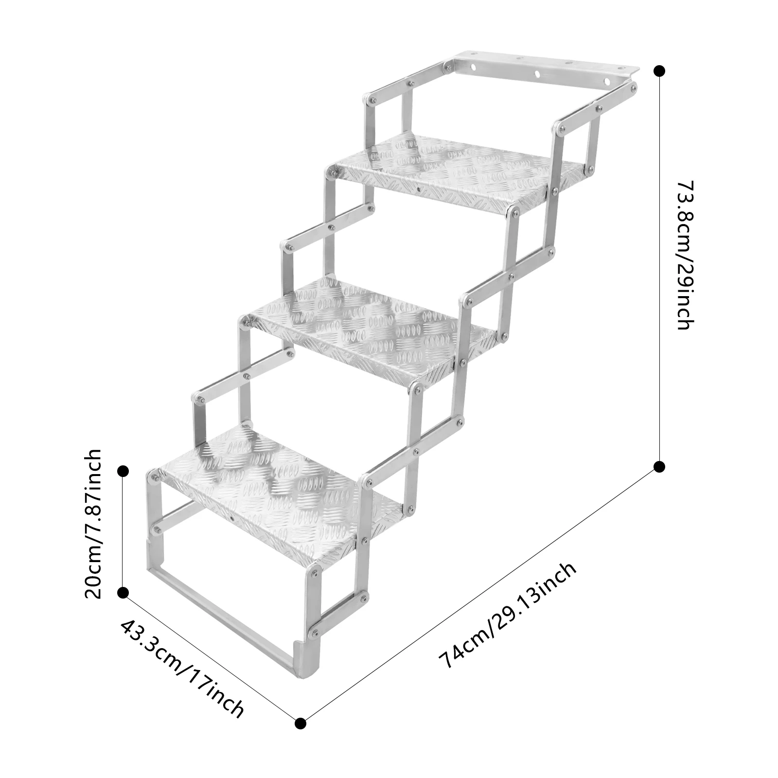 سبائك الألومنيوم الفضية 43*74*74 سنتيمتر ثلاث خطوات سلم قابل للطي عدم الانزلاق الحاملة 242 رطل سلم قابل للسحب ل RV