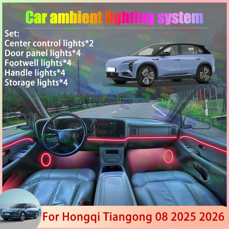 

Для Hongqi Tiangong 08 2025 2026 EHS7 2/24 в 1, автомобильная атмосферная лампа, RGB абажур, ансамбль, стример, атмосферный набор, автозапчасти