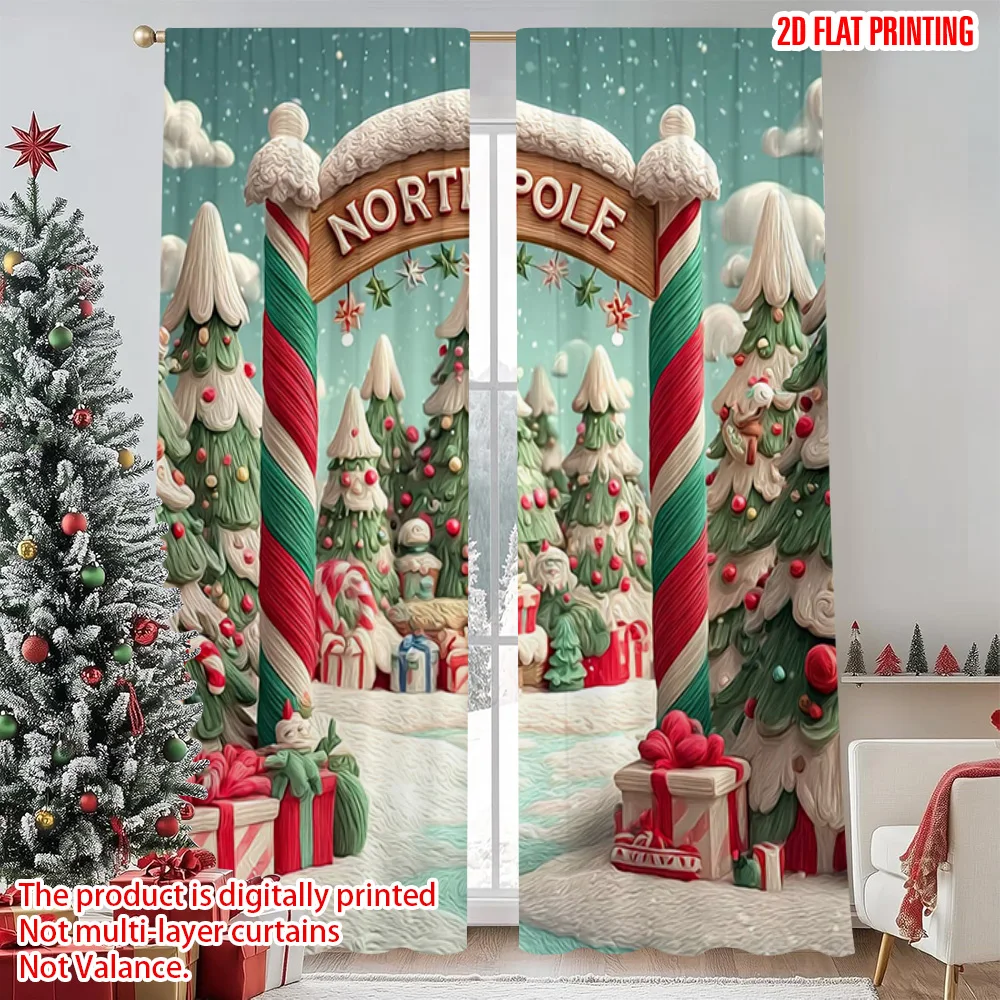 

2pcs 2D flat printing Christmas Window Curtains Christmas party Versatile 100% Polyester Without Electricity Festive Holiday Use