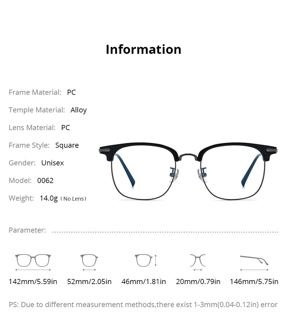 NIANZHEN Titan Legierung Brillen Rahmen Männer Platz Marke Design Gläser Frauen Ultraleicht-Gewicht Retro Brillen Brillen 0062 – Detail 2