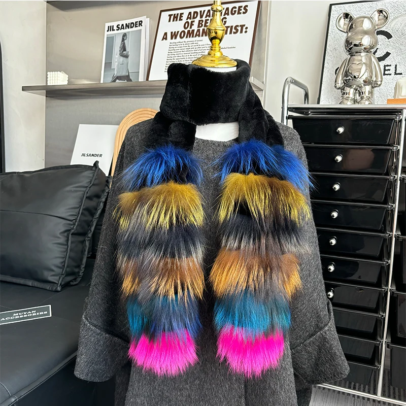 Neuer Schal aus echtem Rex-Kaninchenfell für Damen, Winter-Outdoor-Wärmeisolierung, 100% echter Fuchsfell-Schal, modische dicke Rex-Kaninchenfell-Schals für Mädchen. – Detail 3