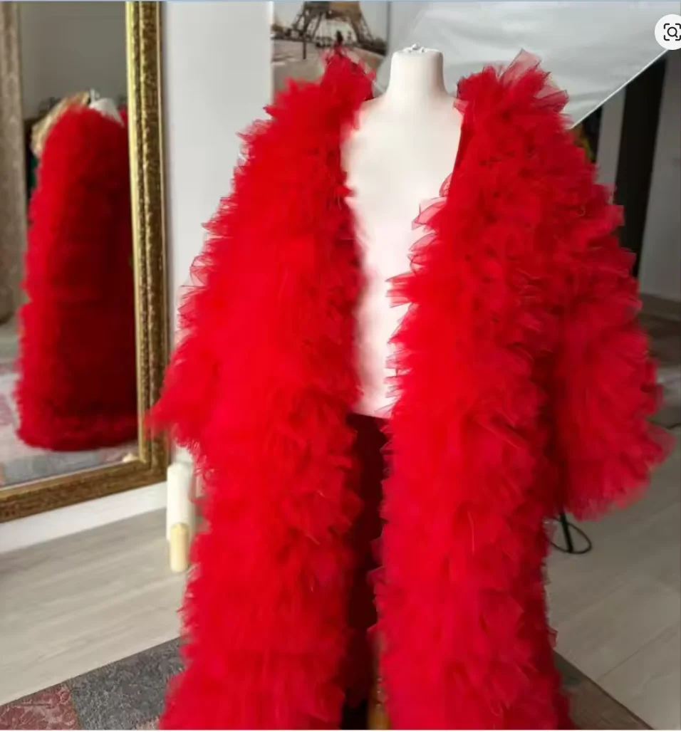 Mantello con volant Cappotto lungo da donna Giacca in tulle a maniche lunghe con strascico Abito con volant Kimino extra gonfio personalizzato