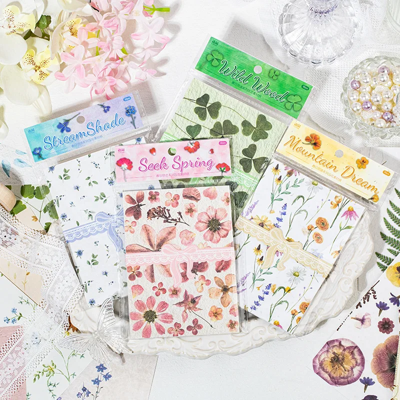 

24sets/lot Memo Pads Material Paper Spring Story Junk Journal Scrapbooking Cards Retro Background Decoration Paper