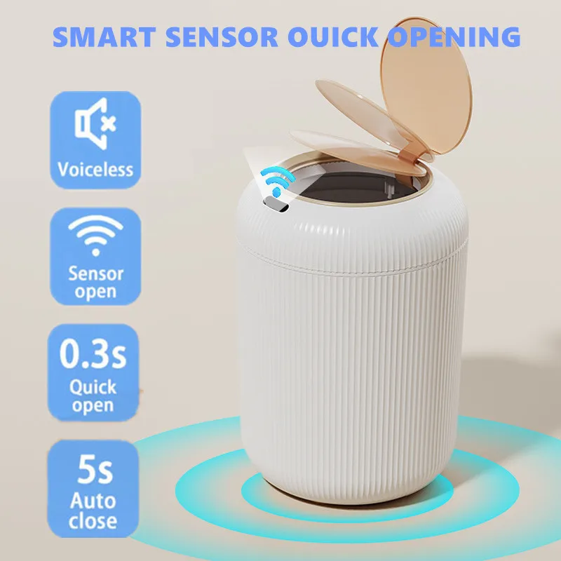 

Motion Sensor Trash Can Automatic with Lid Small Plastic Smart Trashcan for Bedroom Bathroom Kitchen Office