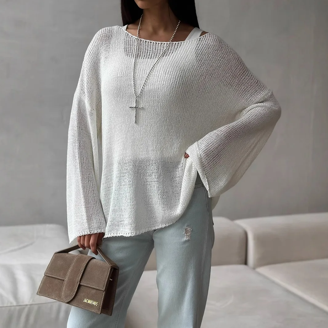

Long Sleeved Sweater 2026 Spring New Knitted Hollow Sweater Long Sleeve Top Korean Fashion