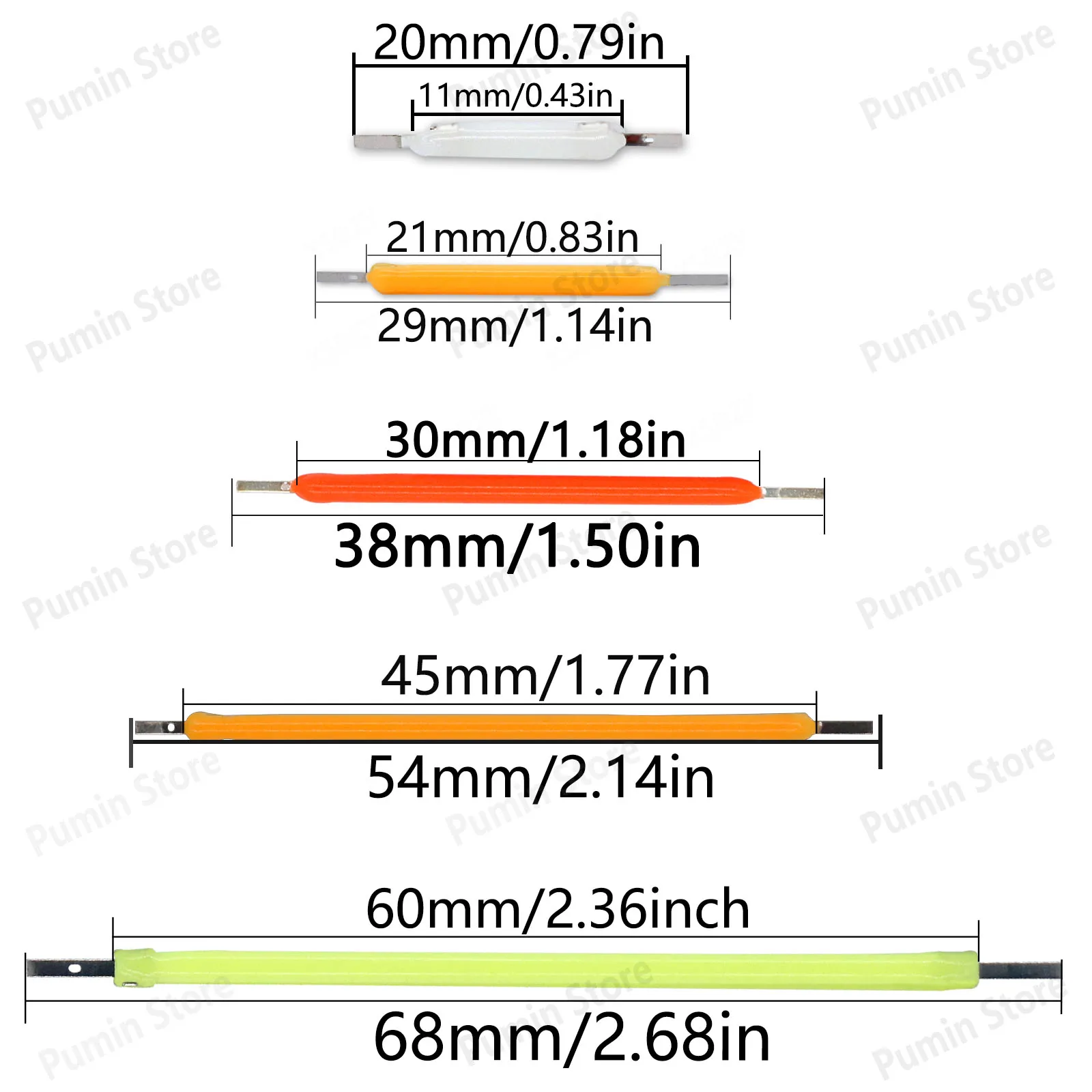 10pcs LED Filament Edison LED Bulbs 20mm 29mm 38mm 54mm 68mm DC3V Six Color 2200K Warm White White Red Green Blue Diode lighting