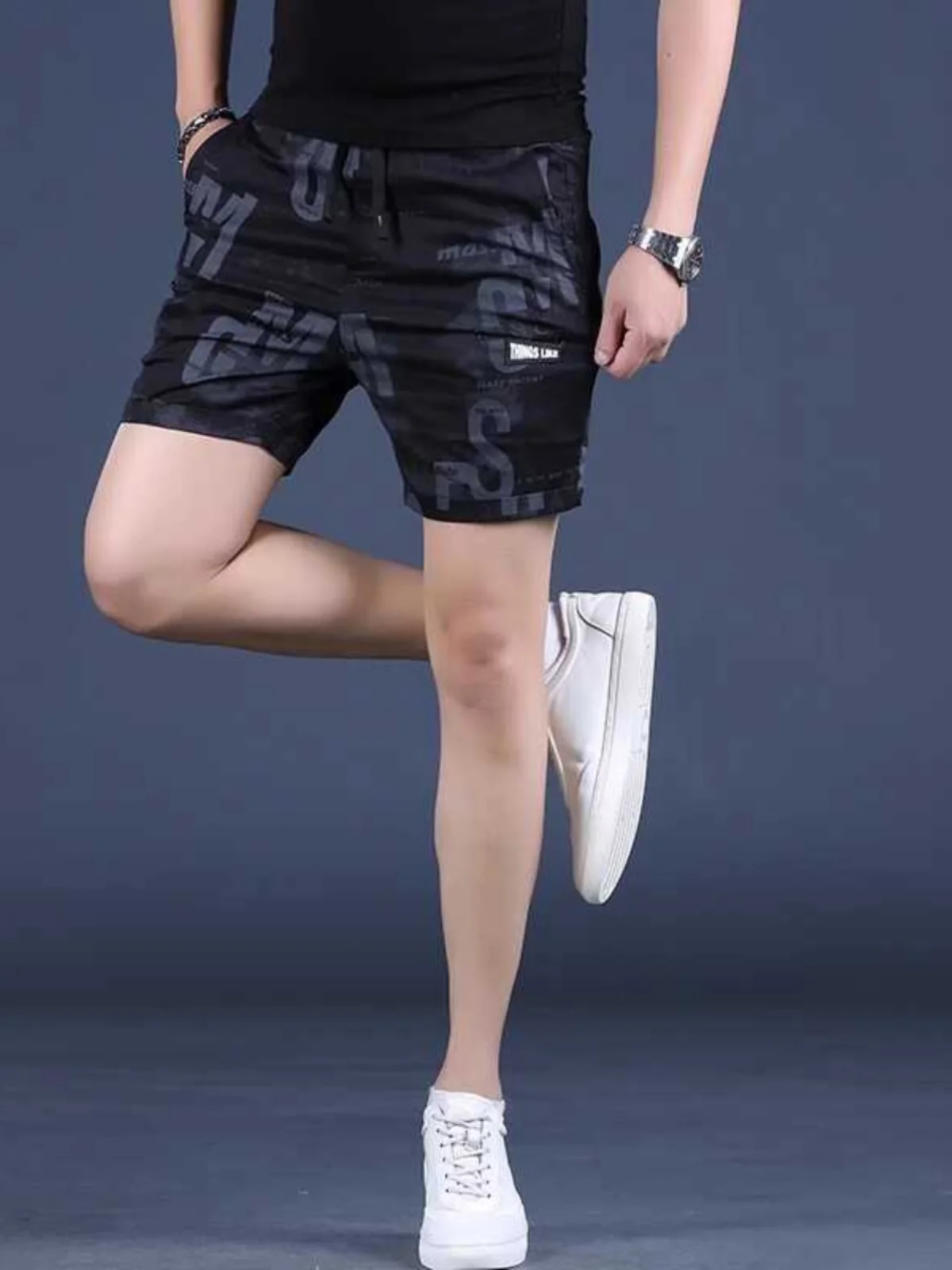 

Повседневные шорты с принтом, мужская эластичная пляжная одежда, облегающие летние модные спортивные повседневные брюки со средней талией, прямые брюки