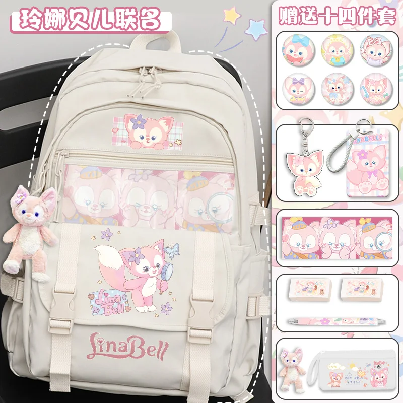 Lina Bell Student Backpack for Girls 2025 New Sanrio Anime Cartoon Youth Children School Double Shoulder Bag Back to School