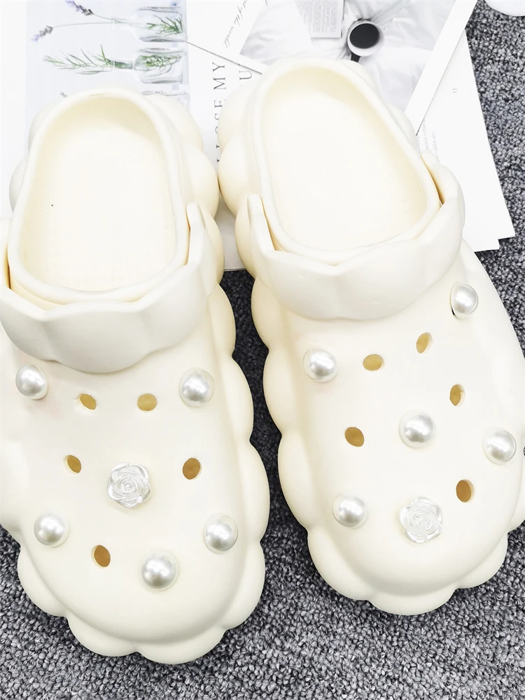 12PCS Schuh Charms Zubehör DIY Clogs Schnalle Elegante Imitation Perlen Blumen Dekoration Fit Frauen Strand Tasche Sandalen Party geschenk – Detail 7