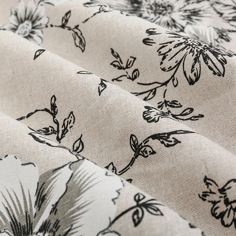 150x50/200CM Cotton Linen Black and Red Peonies Printed Fabric For Tablecloths Curtains Handbags Handmade DIY FabricTJ21795
