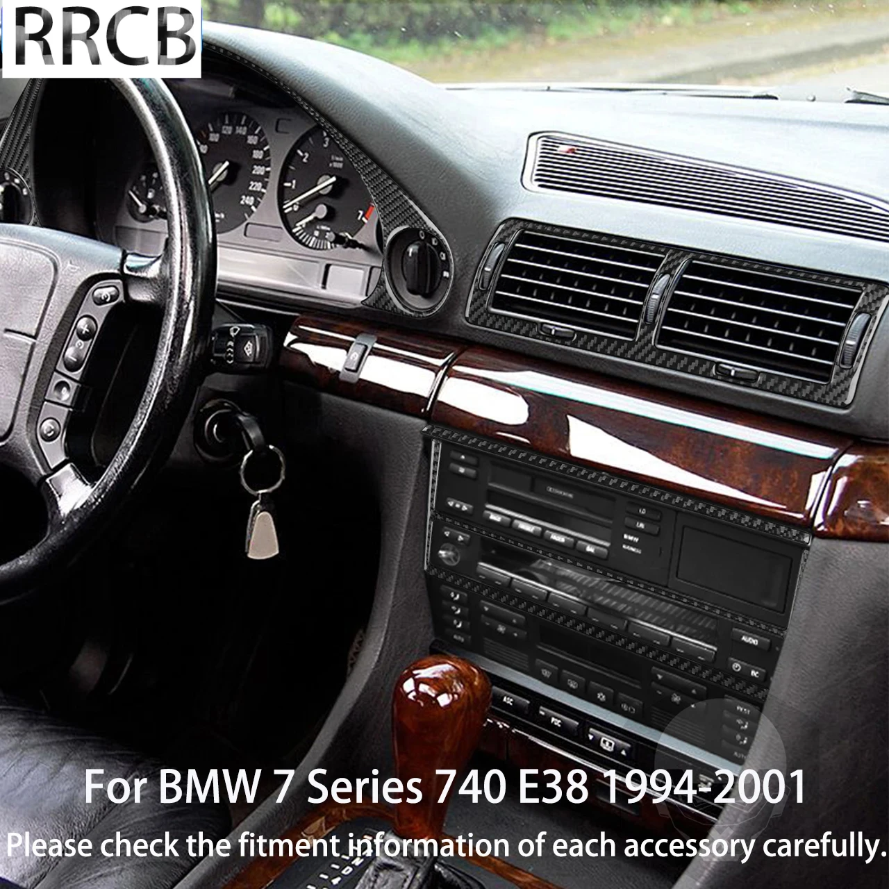 

For BMW 740 E38 7 Series Accessories Interior 1994-2001 Speedometer Dashboard Outlet Door Horn Carbon Fiber Cover Stickers Trim