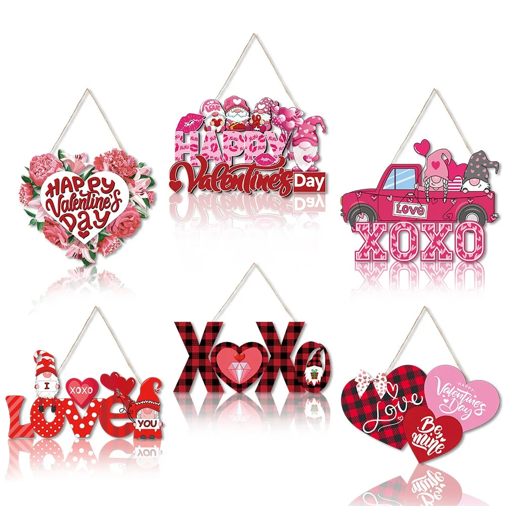 Valentine's Day Door Hanging Ornament Xoxo Be Mine Dwarf Love Heart Flower Paper Pendant Happy Valentine's Party Decor 2025