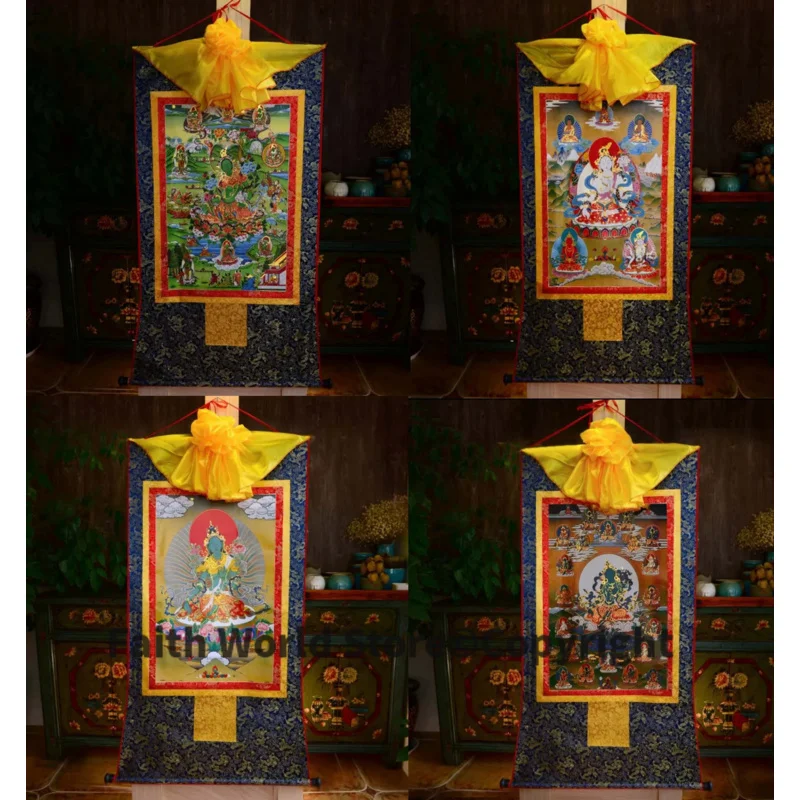 

4P--Wholesale Buddhist supplies--60CM Thang-ga Buddha Green Tara white tara 21 Bodhisattva taras Thangka art painting