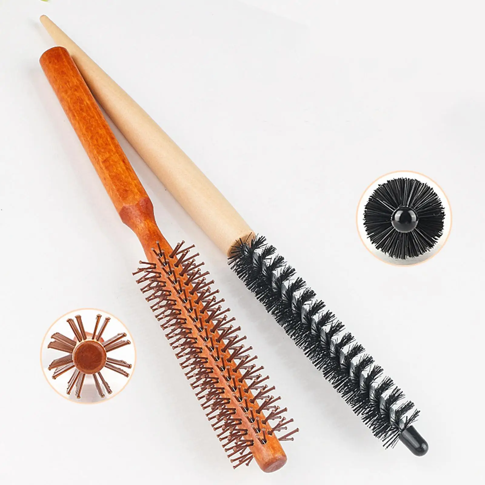 Mini Round Wood Hair Brush Encrypted Nylon Roller Comb Hair Coloring Accessory for Hairdresser and Styling