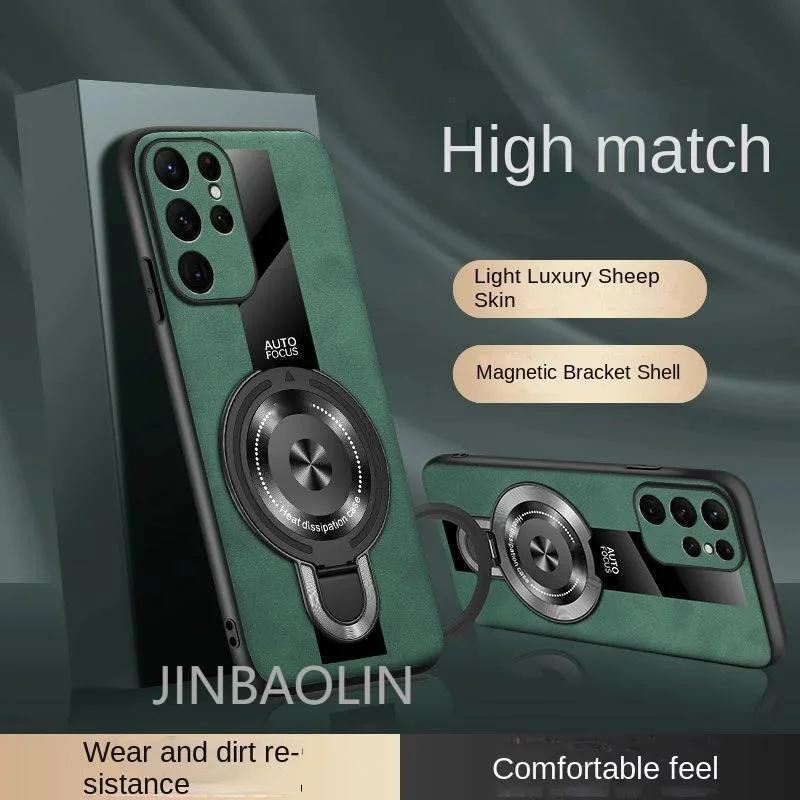 

Luxury Magnetic Stand Shockproof Clear Case For Samsung Galaxy S25 S24 Ultra s25 edge S23 S22 Plus sheep leather Back Cover