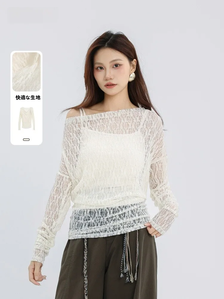 

Ele Sle Вязаный кружевной ажурный комплект из двух предметов Faionable Svel Neline круглый длинный женский топ све на осень