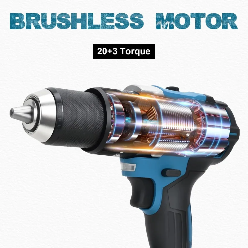

【Hot Item】 13MM 650N.M Brushless Electric Impact Drill 20+3 Torque Electric Hammer Drill Power Tools For 18V Battery Pin
