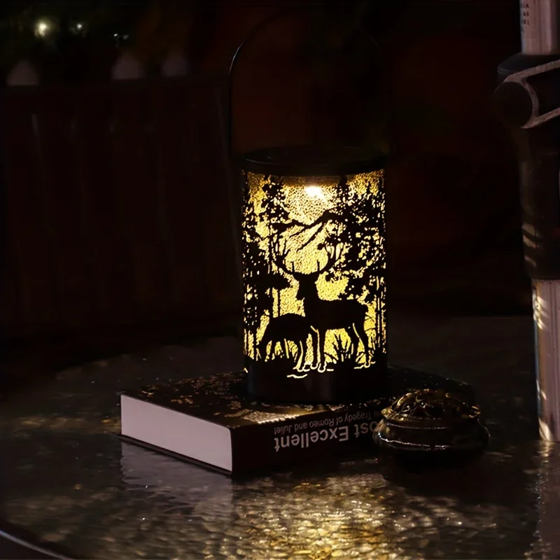 Solar Lantern Deer And Forest Pattern Hollow Projection Light Outdoor Garden Decor Threshold Courtyard Landscape Terrace Lamp