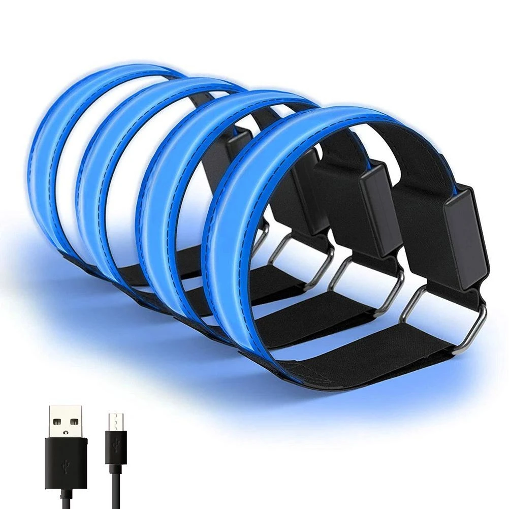 

4Pcs LED Bracelet USB Rechargeable Reflective Band Adjustable Safety Light Up Armbands for Outdoor Jogging Running Cycling