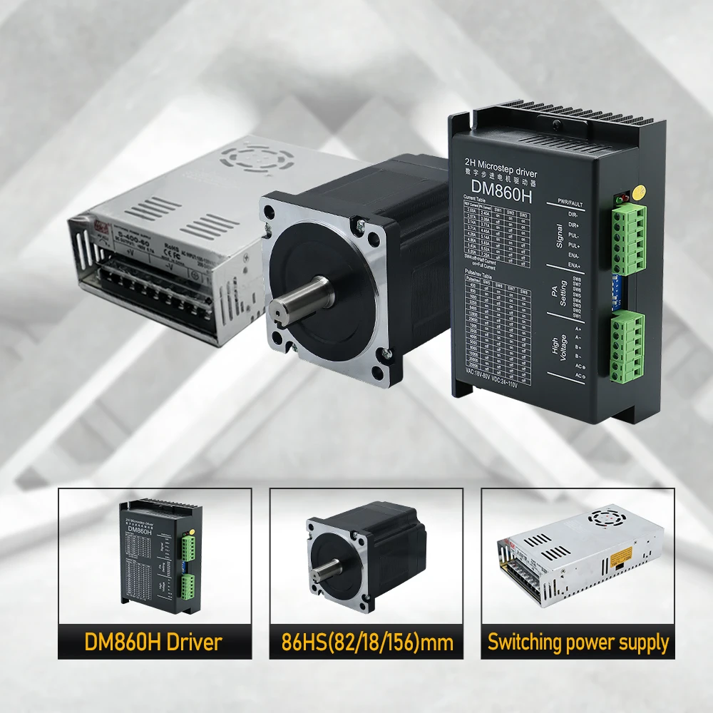 Nema34 Stepper Motor Open Loop DC Engines 4.5Nm 8.5Nm 12Nm with Driver DM860H+ AC 100-120V,200-240V Power Supply For CNC Router