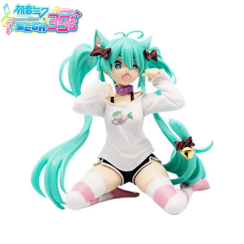 

12cm Hatsune Miku Desktop Cute Action Figure Neko Ears T-Shirt Ver. Anime Figurine Kawaii Girl Model Toy - Adorable Decor Wi Di