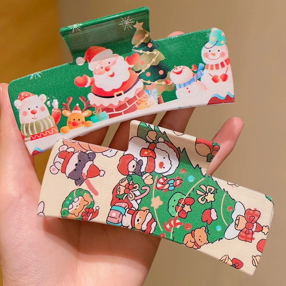 مشابك شعر عيد الميلاد مكونة من قطعتين: مطبوعات سانتا/الرنة/رجل الثلج. قماش، تصفيف الشعر، احتفالي لطيف. جيد لمظهر وهدايا عيد الميلاد.