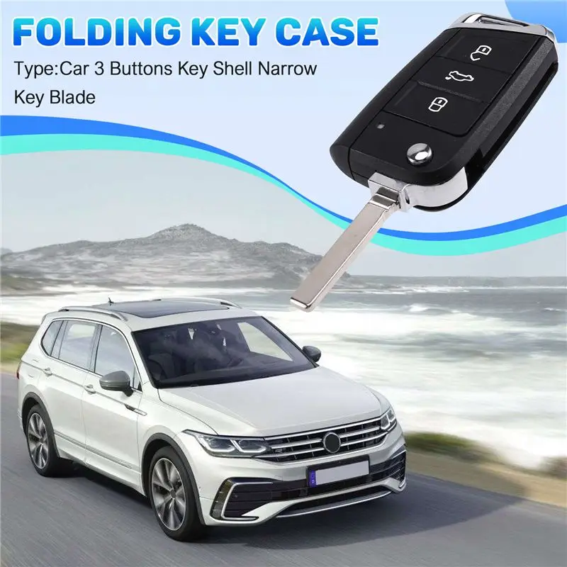3 Buttons Car Remote Control Key Shell Folding For VW MBQ Golf Tiguan Narrow Key Blade Housing Cover
