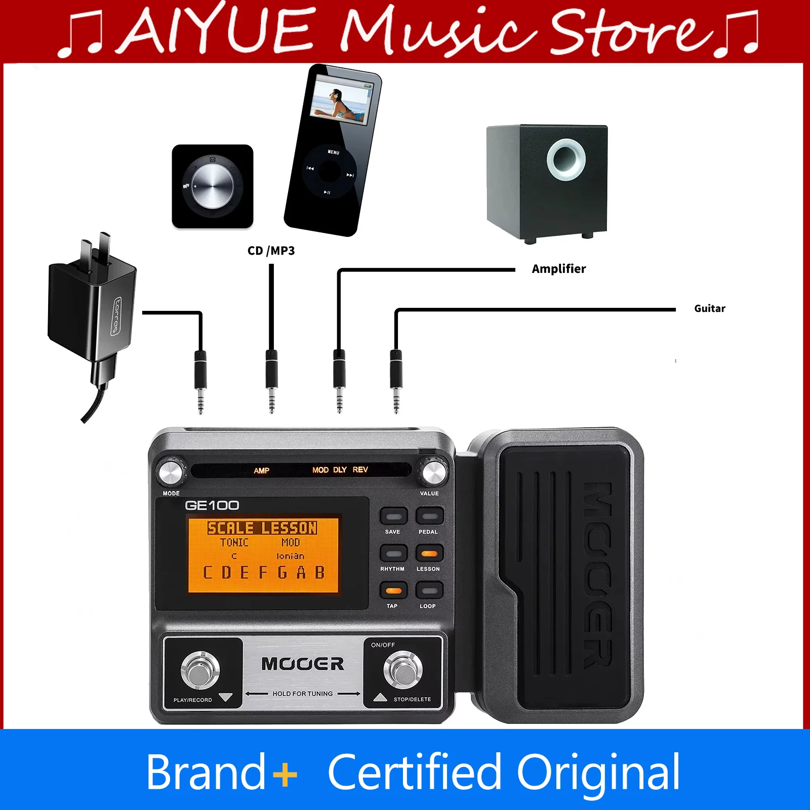 Pedal de guitarra eléctrica MOOER GE100 Pedal de procesador de efectos con grabación en bucle Tiempo máximo 180s 40 ritmos de batería 8 módulos de efectos