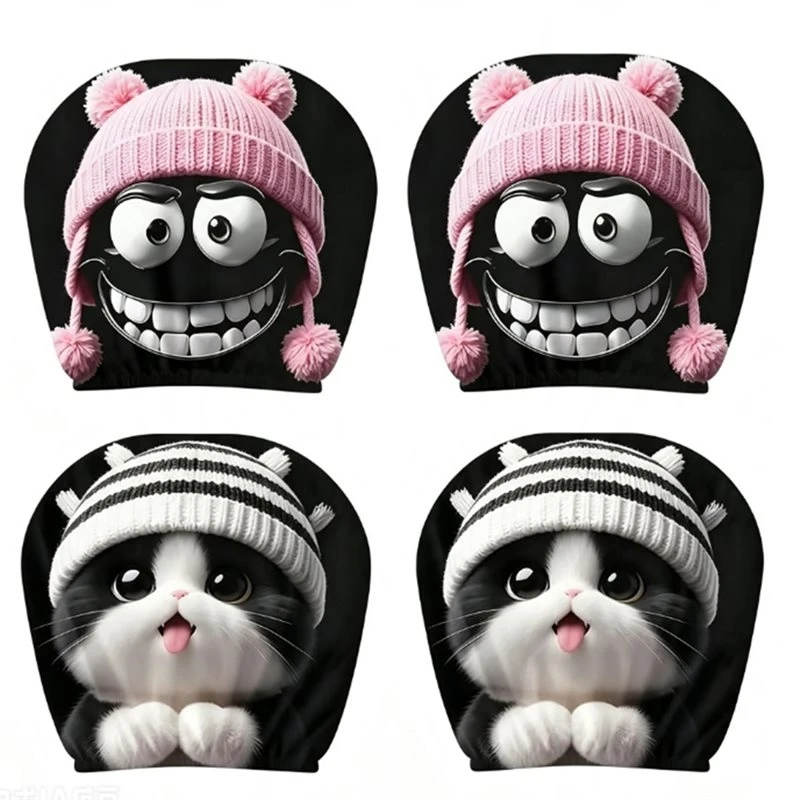 Best-Selling Universal 4Pcs Funny Cartoon Car Headrest Covers, Cute Printed Car Seat Headrest Protectors Auto Seat Head Rest