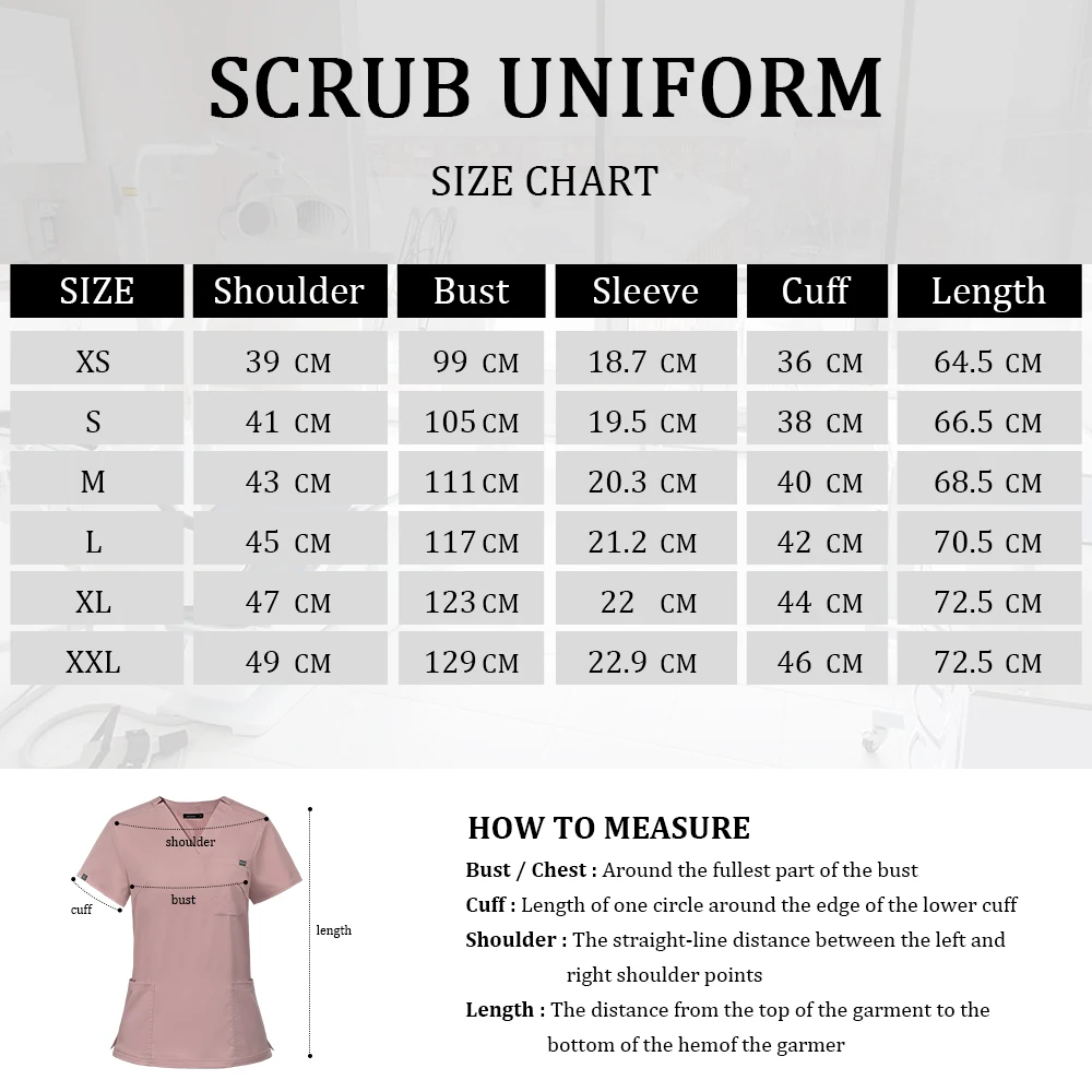 Dental Scrubs Fashion V Neck Scrub Tops Hospital Nurse Scrubs Medical Accessories Nursing Cleaning Work Shirt Elastic Scrub Tops