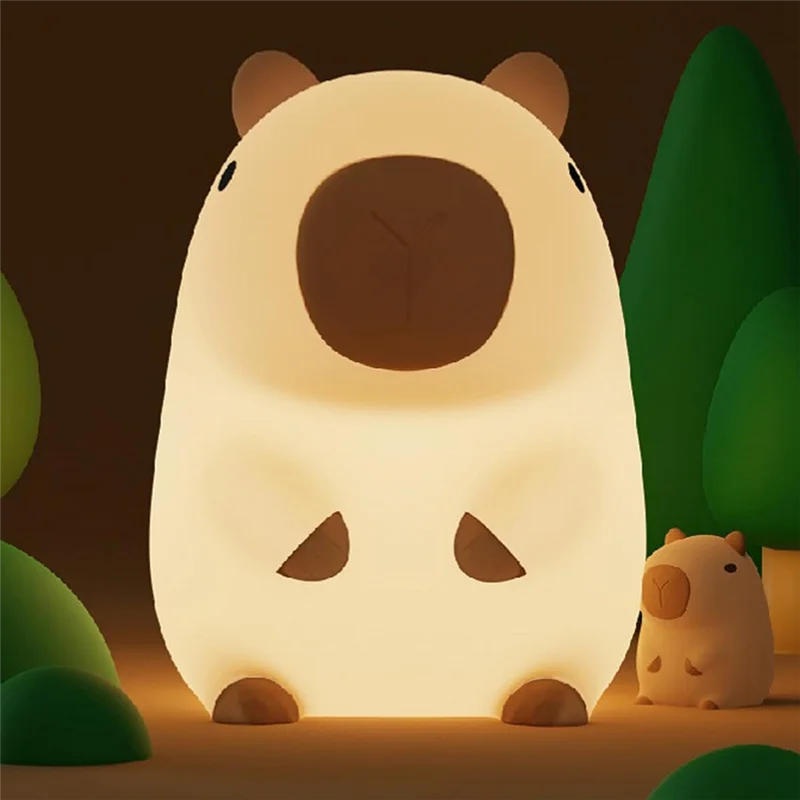 Luce notturna AK25-Capybara, lampada da asilo carina, lampada da decorazione da tavolo da scrivania ricaricabile per bambini con animali in silicone