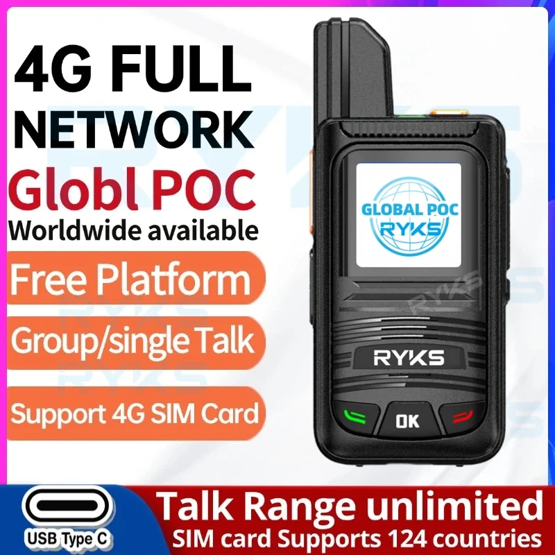 Global-Intercom 4G PoC Walkie talkie Internet radios bidireccionales tarjeta Sim walkie talkie de largo alcance 5000km par GPS jamón