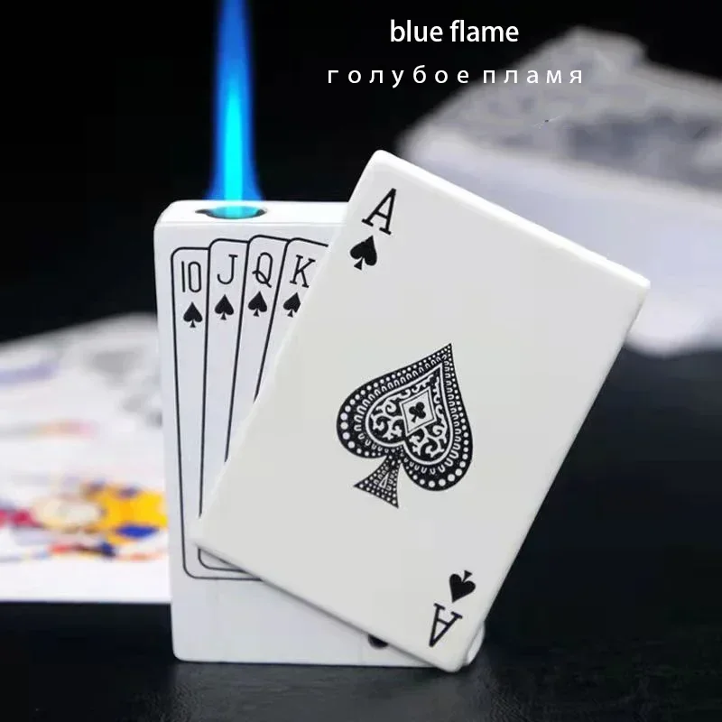 Creative Playing Cards Ace of Spades Lighter Butane Windproof Straight Metal Lighter Metal Fun Gift for Men Smoking Accessories