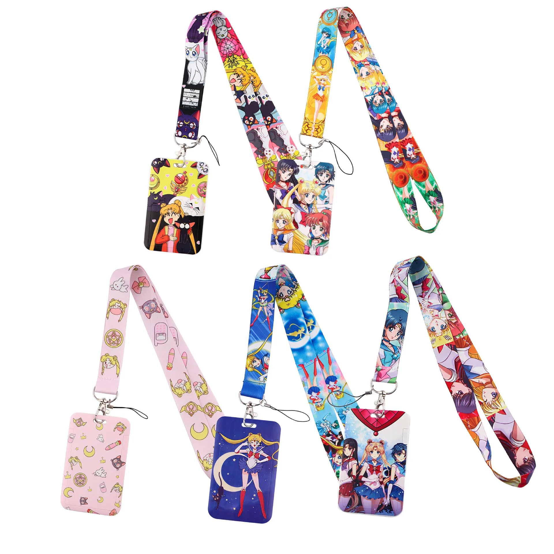 POP MART Sailor Moon Cartoon PVC Card Cover Student Campus Hanging Neck Bag Card Holder Lanyard ID Card Holders key chain