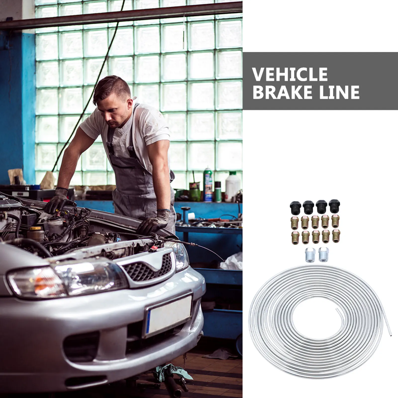 

1Set Auto Brake Tube Coil Replacement Kit Flexible Vehicle Brake Line Tubing for Hydraulic Use Tubing Coil Fitting