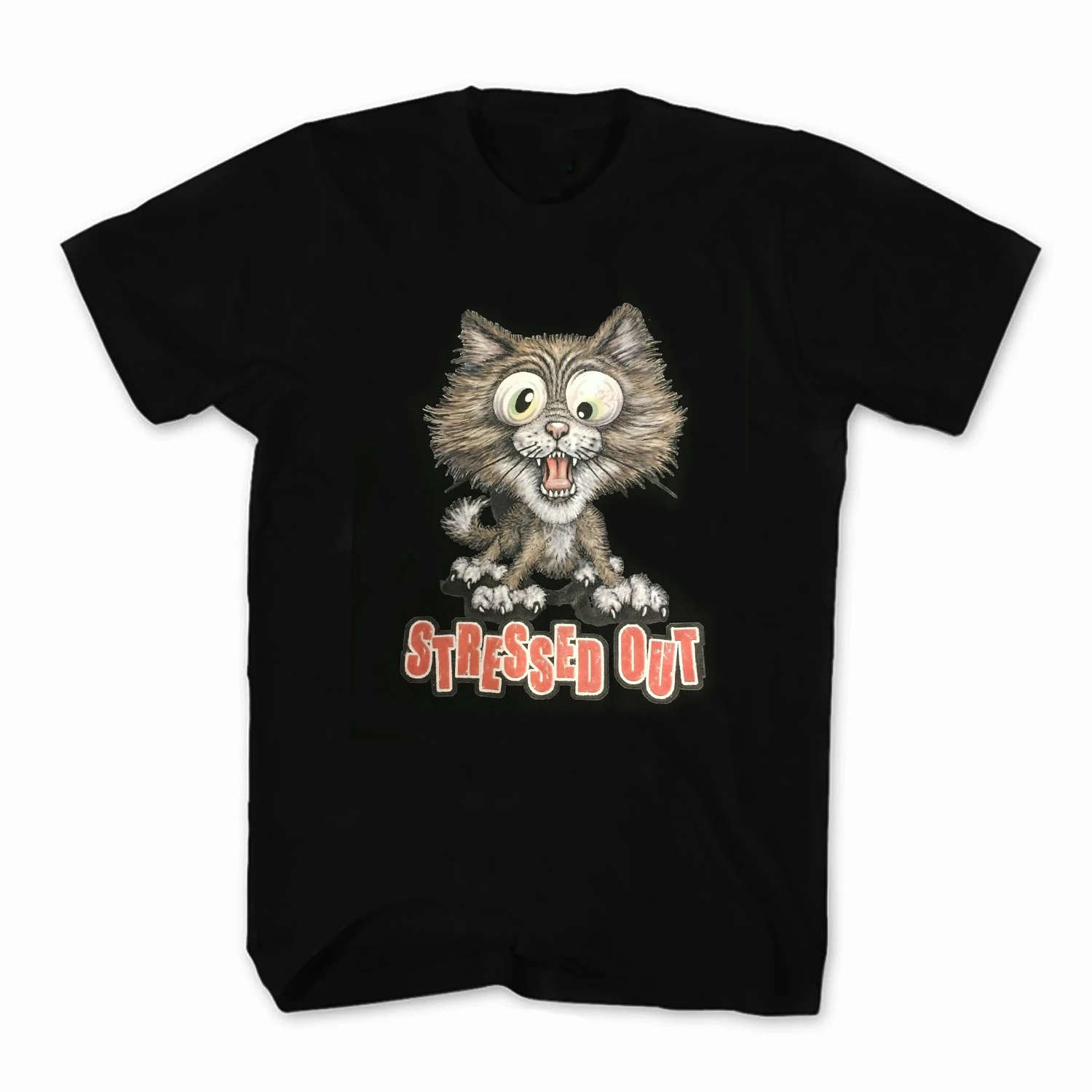 

Funny Cat Stressed Out Printed Cat Lovers Gift T Shirt. Short Sleeve 100% Cotton Casual T-shirts Loose Top Size S-3XL