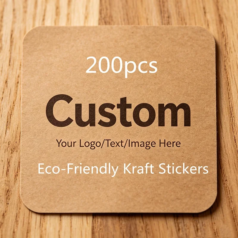 

200p Eco-friendly Kraft Stickers custom logo labels for bakery gifts handmade vintage style for brand packaging