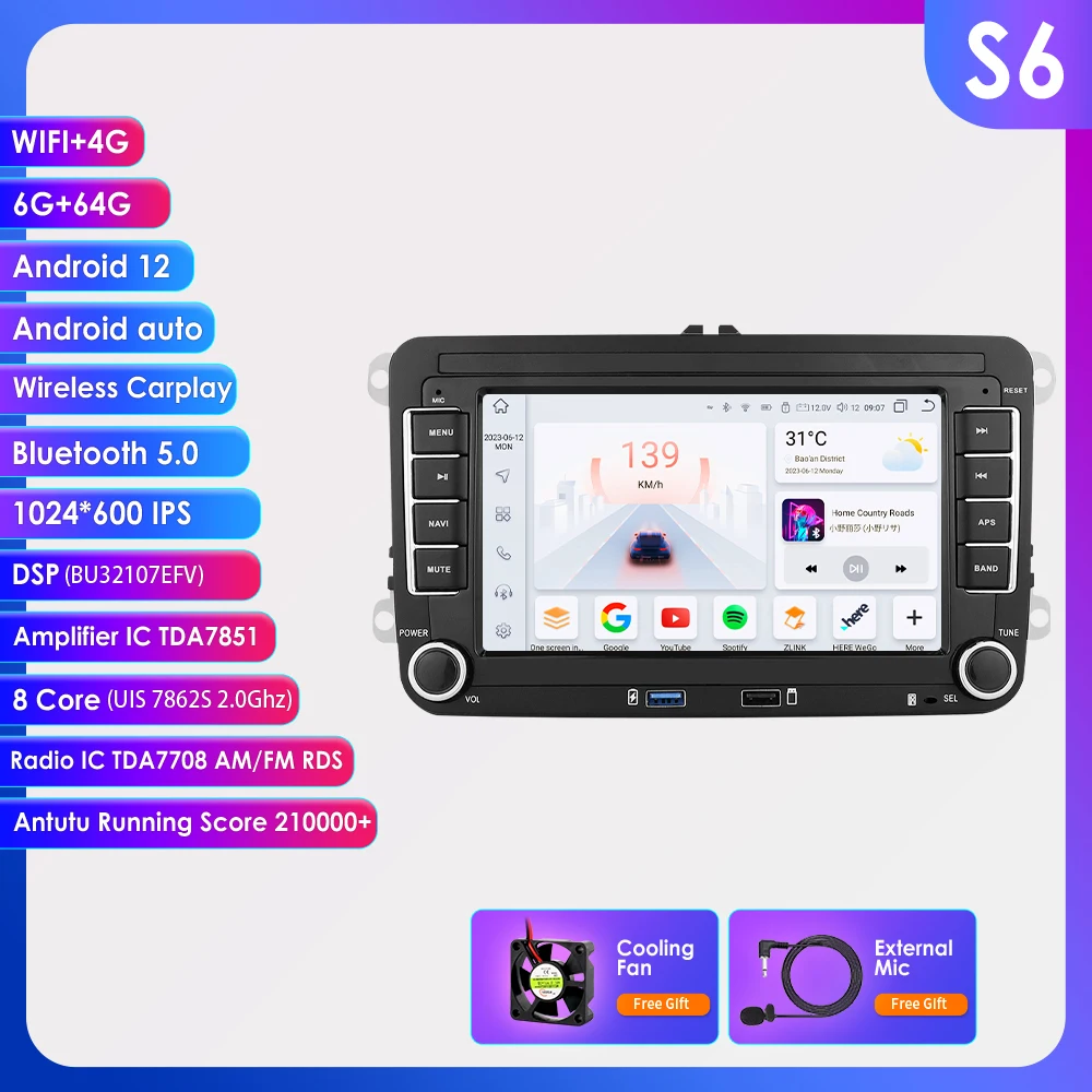 S5 Android Auto Multimedia Radio Voor Volkswagen Caddy Amarok Scirocco Golf 5 6 Polo Passat B6 Touran Jetta Carplay Stereo speler